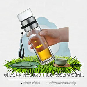 Bouteille à thé en verre borosilicate de haute qualité 450 ml/350 ml avec couvercle en verre, pour le camping, résistante à la chaleur, passe au lave-vaisselle et au micro-ondes - Product Image 2
