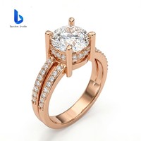 Bague de fiançailles en or 18 carats avec diamant de laboratoire, 4 griffes, tige fendue et pierres latérales, pour femme