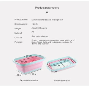 Contenitore Pieghevole in <span class=keywords><strong>Plastica</strong></span> PP per Stoccaggio Acqua, <span class=keywords><strong>Bacinella</strong></span> Rettangolare 6-10L per Lavaggio Frutta e Verdura - Product Image 4