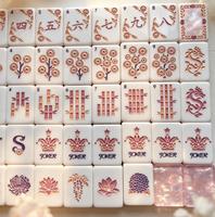 Jeu de Mahjong de Luxe en Acrylique, Style Américain, Tuiles Peintes et Gravées Rose Doré, Effet Nacré, 160 Pièces en Gros