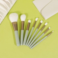 Ensemble de pinceaux de maquillage en bois vert clair, 8 pièces, poils synthétiques blancs doux, pour poudre, fard à paupières, correcteur, pinceaux cosmétiques