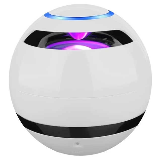 Vofull  Ball Led RGB Mini Super Bass Portable Wireless Battery Powered Speaker Lamp with Microphone White