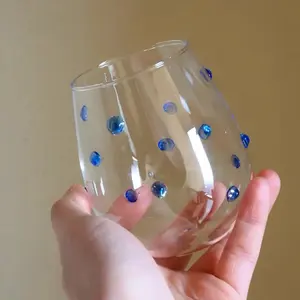 クリエイティブブルー不規則なドットデザインガラスカップかわいいセンスバブル水/ミルクジュース/ワインショットメガネギフト用 - Product Image 4