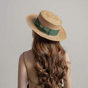 Chapeau de paille unisexe vintage européen et américain 2025, style canotier plat, nouvelle mode estivale, en herbe de palme naturelle tressée à la main, avec nœud, protection solaire - Product Image 3