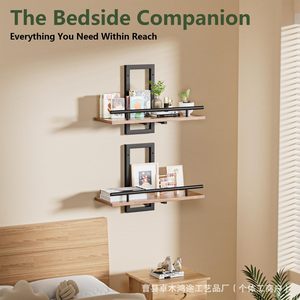 Wall <b>Shelf</b> Iron Wood 2 Piece Rectangle Multifunctional Storage <b>Rack</b> For Living Room Kitchen Books Plants - Product Image 3