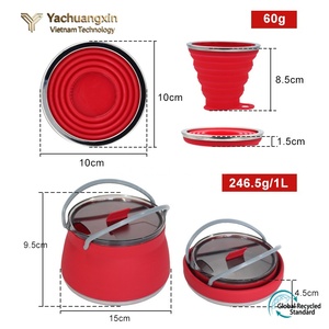 Collapsible Silicone Cookware Set with Stainless Steel Pot Green Eco-Friendly Portable Kitchenware for Outdoor Use - Product Image 6