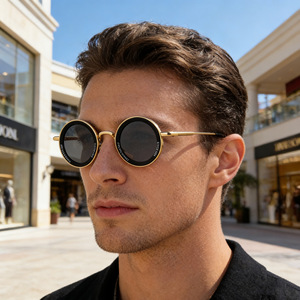 Gafas de Sol Redondas ZS-98317 con Marco Metálico Negro Unisex, Protección UV400 Clase 2, Lentes de Sol para Hombre y Mujer, Estilo Moderno - Product Image 1