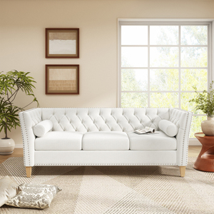 Elegant Modern 3-Seat Square <b>Sofa</b> Set with Flared Arms Nailhead Trim & Solid Wood Legs-Comfortable for Living Room & Villa - Product Image 2