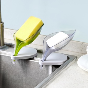 Silicon Soap Holder Kitchen Soap Dispenser and Sponge Holder bar Soap Holder for <b>Shower</b> with Draining <b>Tray</b> Plastic Leaf - Product Image 4