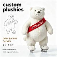 OEM Maßgefertigte Eislaufende Eisbär-Plüschpuppe Großhandel Winter-Spiel Weißer Bär Stofftier-Maskottchen Rote Schärpe Kundenspezifisches Werbegeschenk