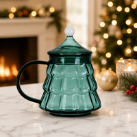 Mug en verre dégradé 350 ml avec couvercle et poignée, en borosilicate, pour café, thé, jus, cadeau de Noël
