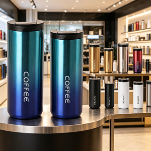 Vaso Térmico de Acero Inoxidable con Logotipo Personalizado al por Mayor, Taza de Viaje para Auto con Tapa Abatible y Aislamiento al Vacío de Doble Pared con Degradado - Product Image 1