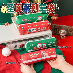 Estuche de lápices con dibujos navideños, bolsa de papelería con cremallera de PU de gran capacidad para regalo de niños - Product Image 5