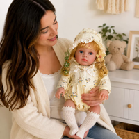 Poupée Reborn de 24 pouces avec tête en vinyle, membres en tissu, corps en tissu, tenue vintage à fleurs, poupée compagnon pour jeux d'habillage pour enfants