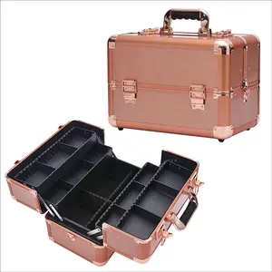 Make-up Zug Fall Roségold Aluminium Make-up Kosmetik Künstler Organizer mit Schloss Roségold Make-up Fall