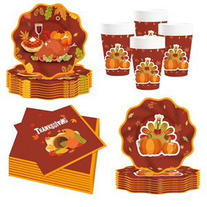 Juego de Decoración para Fiesta Temática de Hojas de Arce y Pavo de Acción de Gracias DAMAI, Incluye Platos, Vasos y Servilletas de Papel - Product Image 1