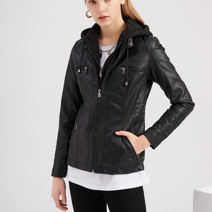 Veste zippée coupe-vent en similicuir pour <span class=keywords><strong>femme</strong></span> PASUXI, capuche amovible, respirante, surdimensionnée, streetwear printemps automne, ensemble deux pièces - Product Image 2