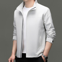 Blouson Bomber Homme Haut de Gamme Imperméable Coupe-Vent à Col Mandarin et Fermeture Éclair, Imprimé Uni, Coupe Ample, 100% Coton, Printemps/Automne