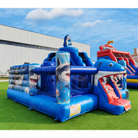Château gonflable personnalisé certifié CE, thème requin océanique, avec toboggan, garantie 3 ans, divertissement extérieur pour enfants