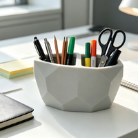 Support de bureau multifonctionnel en résine à double compartiment, faite à la main, écologique, à facettes, pour brosses à dents, pinceaux de maquillage et stylos, idéal pour la cuisine
