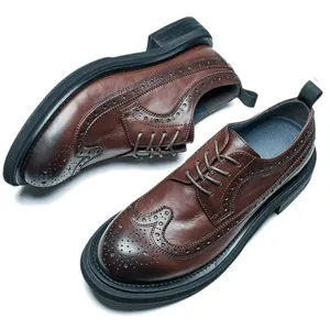 Zapatos de vestir de cuero genuino para hombre, calzado con logotipo personalizado