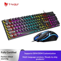 Clavier et souris USB T-WOLF TF270 Punk, combo filaire 1000 DPI, touches rétroéclairées rondes rétro, disposition russe