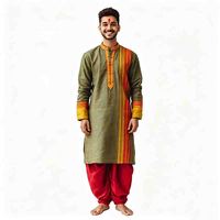 Ensemble Kurta Dhoti en polyester vert olive pour homme, vêtements ethniques indiens traditionnels pour les festivals et les mariages