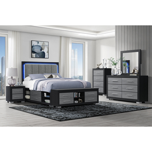 Modern Solid Wood <b>Black</b> and Grey Nightstand for Bedroom and Apartment - Product Image 2