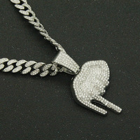 Collier pendentif lèvres gouttelettes style Iced Out, entièrement pavé de zircone cubique, chaîne cubaine en or et argent, bijoux Hip Hop Bling pour unisexe
