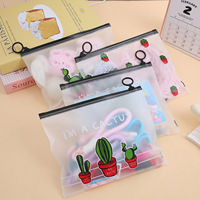Dessin animé Cactus fermeture éclair PVC fichier sac Transparent étanche étudiant sac de rangement pour bureau papeterie vêtements étudiant information
