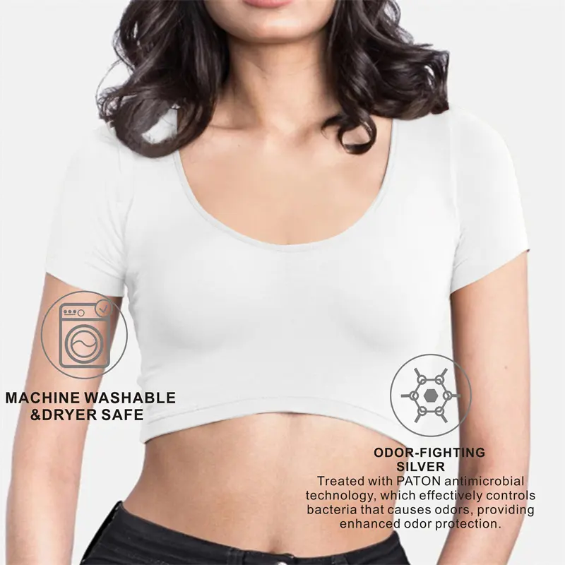 Großhandel Absorbing Sweat Deodorant Achsel polster Tight Fit Gym Schweiß fest Chemise Crop Top T-Shirts Unterhemd für Frauen