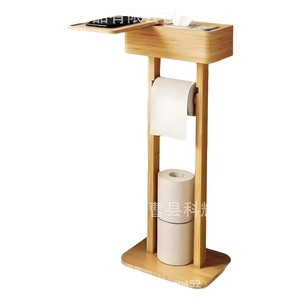 Bamboo Toilet Paper Holder Floor <b>Standing</b> Wooden Storage Rack Three Layer Minimalist Design Bathroom Organizer - Product Image 5