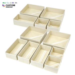 Lot <span class=keywords><strong>de</strong></span> 12 boîtes <span class=keywords><strong>de</strong></span> rangement pliables en tissu beige rectangulaire pour sous-vêtements, soutiens-gorge et chaussettes - Product Image 1