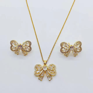 Conjunto de Joyería de Moda para Mujer, Acero Inoxidable, Chapado en Oro Real, con Zirconia, Collar con Colgante de Mariposa y Aretes, para Regalo - Product Image 3