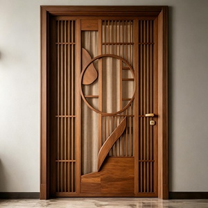 Puerta Principal de Madera Artística Personalizada, Acabado Premium en Nogal, Panel Escultural Único - Product Image 4