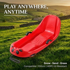 Vente en gros de <span class=keywords><strong>luge</strong></span> à neige pour enfants <span class=keywords><strong>2</strong></span> <span class=keywords><strong>places</strong></span> avec dossier haut, frein, corde de remorquage, en HDPE, capacité 120 kg, directement de l'usine, faible MOQ, OEM, 5 couleurs, jouet toutes saisons - Product Image 1