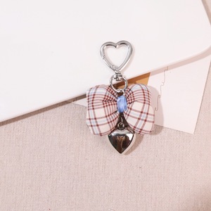 Cute Fabric Plaid Bow Keychain Metal <b>Heart</b> Pendant Glitter <b>Heart</b> Keychains Ribbon Puffy Bowknot Key Ring <b>Bag</b> Accessories Charms - Product Image 4