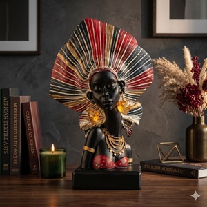 Sculpture de <span class=keywords><strong>buste</strong></span> de <span class=keywords><strong>femme</strong></span> africaine en résine, décoration moderne pour la maison, ornement de table pour le salon - Product Image 1