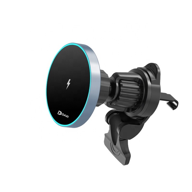 Car Magnetic Wireless Charging Stand for iPhone 15W Fast Charger Adjustable Car Air Vent Mount Blue LED Lamp Phone Car Charger