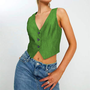 Chaleco Corto de Verano Casual sin Mangas con Cuello en V y Botones para Mujer, a la Moda - Product Image 3