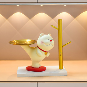 Lucky Cat Tray Ornament Resin Feng Shui Decorative Storage Home Decoration Entryway Gift - Product Image 1