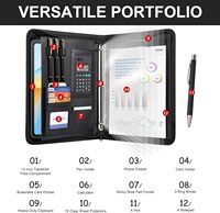 Carpeta Portafolio Leathario de 3 Anillas, 5 Protectores de Hojas, Organizador para Tablet de 13 Pulgadas, Carpeta A4 de Cuero Vegano, Bloc de Notas Multibolsillos
