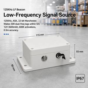 ตัวกระตุ้นคลื่นความถี่ต่ำ 125KHz ของผู้ผลิต ระยะ 5 เมตร รองรับแท็ก 500 ตัว แบตเตอรี่ 3600mAh 600K รอบการใช้งาน มาตรฐาน IP67 ทนอุณหภูมิ -40 องศาเซลเซียส สำหรับโรงงาน โรงงานผลิต รถเข็น เครื่องมือ ระบุตำแหน่ง - Product Image 1