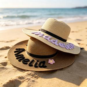Custom Embroidered Handwoven Adjustable Wide Brim Linen Resort Style Visor Personalized Summer Sun <b>Hat</b> <b>Women</b> Bridesmaid Proposal - Product Image 2