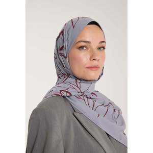 Pure Tone Shawl - Leaf Pattern - <b>Silver</b> - Burgundy - Leaf Pattern - <b>Silver</b> - Burgundy - Product Image 3