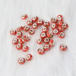 New design Diy Charms Large Hole Resin Murano Beads with clay beads inside 14mm Space Loose Resin Beads for Jewelry Making