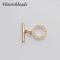 Nouveauté plaqué or CZ en laiton pavé rond OT fermoir de connecteur à bascule pour bricolage chaîne collier faisant accessoire