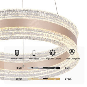 Lustre en acrylique minimaliste pour salon, design circulaire, luminaire suspendu à anneau LED doré - Product Image 4