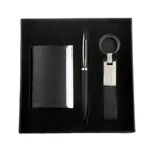 4 in 1 leather wallet and carbon fiber key organizer and keychain USB with deluxe box pack business gift card holder case