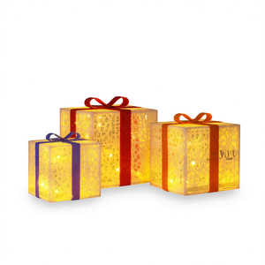 Boîtes de Noël lumineuses 3 pièces, éclairage décoratif LED blanc chaud, alimentées par piles, style boîte cadeau en plastique - Product Image 1